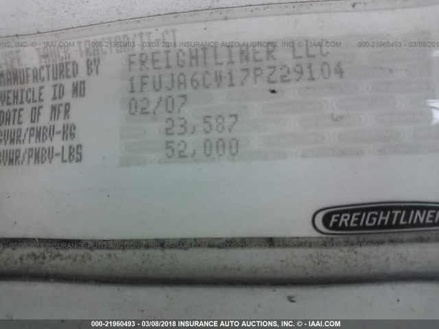 1FUJA6CV17PZ29104 - 2007 FREIGHTLINER CONVENTIONAL COLUMBIA WHITE photo 10