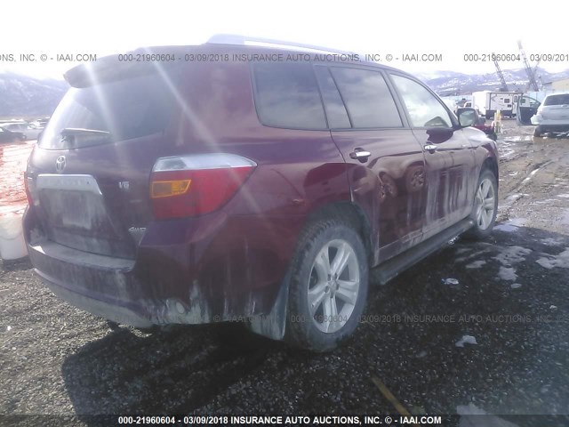 JTEES42A782012221 - 2008 TOYOTA HIGHLANDER LIMITED MAROON photo 4