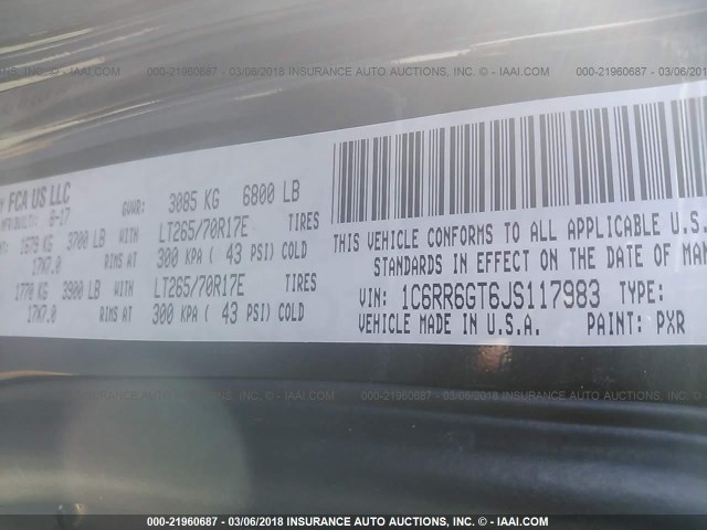 1C6RR6GT6JS117983 - 2018 RAM 1500 SLT BLACK photo 9