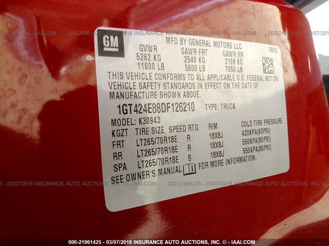 1GT424E88DF126210 - 2013 GMC SIERRA K3500 SLT RED photo 10