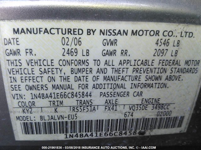 1N4BA41E66C845844 - 2006 NISSAN MAXIMA SE/SL TAN photo 9