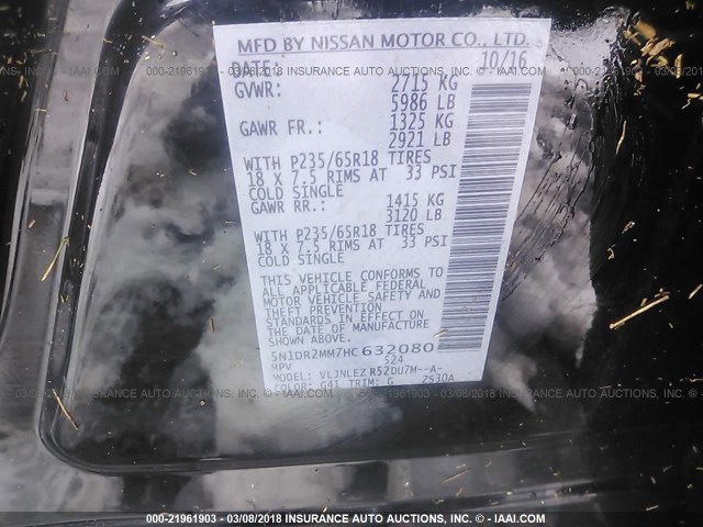 5N1DR2MM7HC632080 - 2017 NISSAN PATHFINDER S/SV/SL/PLATINUM 黑色 照片 9