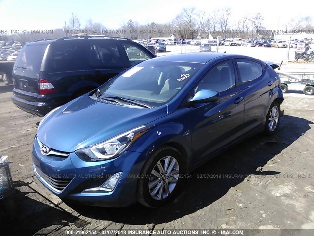 KMHDH4AE0FU419801 - 2015 HYUNDAI ELANTRA SE/SPORT/LIMITED BLUE photo 2