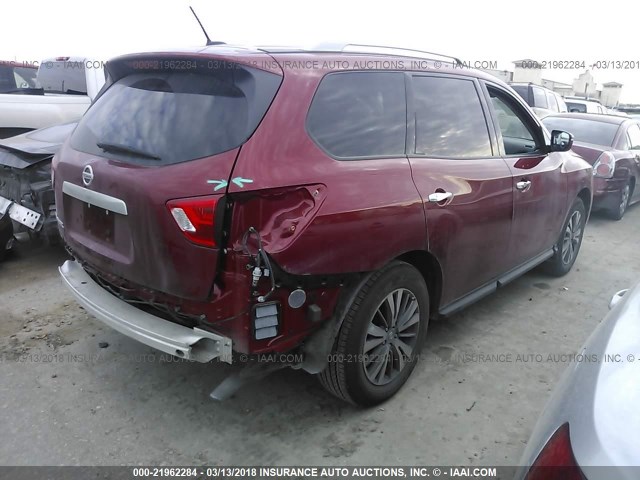 5N1DR2MN8HC672953 - 2017 NISSAN PATHFINDER S/SV/SL/PLATINUM RED photo 4