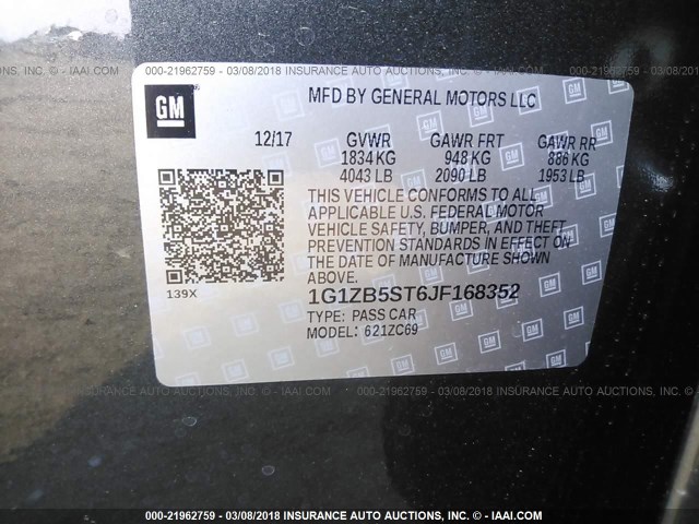 1G1ZB5ST6JF168352 - 2018 CHEVROLET MALIBU LS 灰色 照片 9