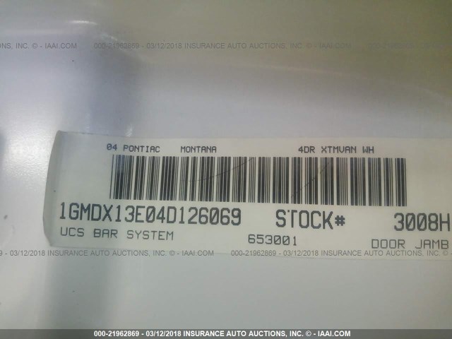 1GMDX13E04D126069 - 2004 PONTIAC MONTANA LUXURY WHITE photo 9