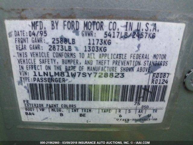 1LNLM81W7SY728823 - 1995 LINCOLN TOWN CAR EXECUTIVE GRAY photo 9