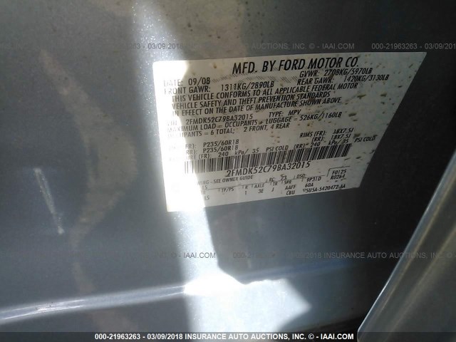 2FMDK52C79BA32015 - 2009 FORD FLEX SEL Көк фото 9