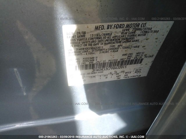 2FMDK52C79BA32015 - 2009 FORD FLEX SEL BLUE photo 9