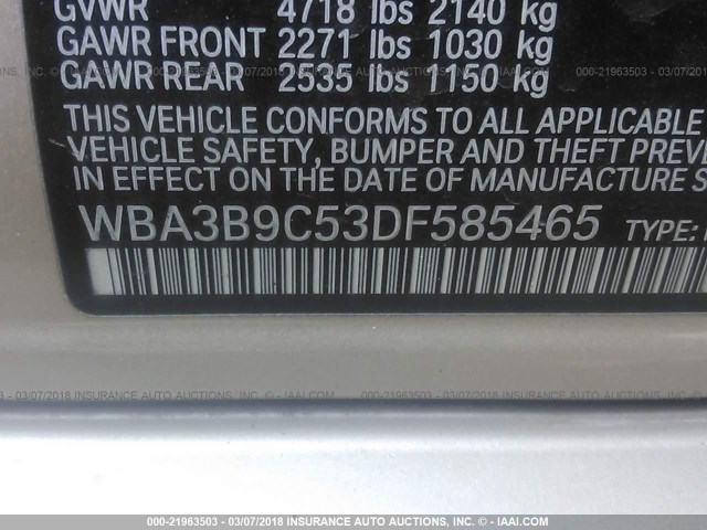 WBA3B9C53DF585465 - 2013 BMW 335 XI TAN photo 9