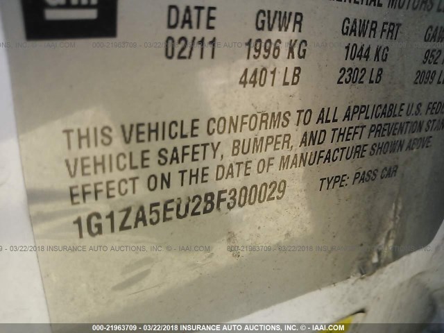 1G1ZA5EU2BF300029 - 2011 CHEVROLET MALIBU LS თეთრი ფოტო 9