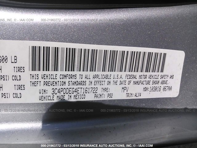 3C4PDDEG4ET161722 - 2014 DODGE JOURNEY R/T SILVER photo 9