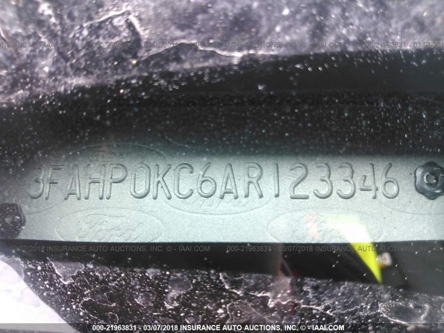 3FAHP0KC6AR123346 - 2010 FORD FUSION SPORT BLACK photo 9