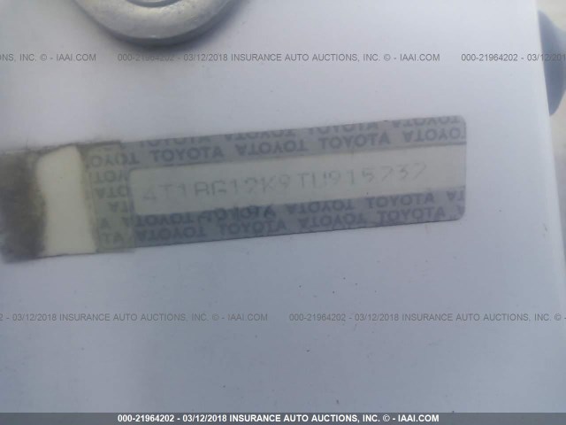 4T1BG12K9TU915737 - 1996 TOYOTA CAMRY DX/LE/XLE WHITE photo 9