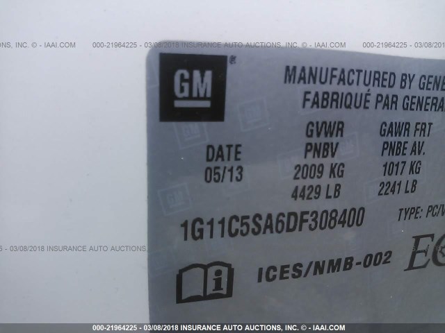 1G11C5SA6DF308400 - 2013 CHEVROLET MALIBU 1LT WHITE photo 9