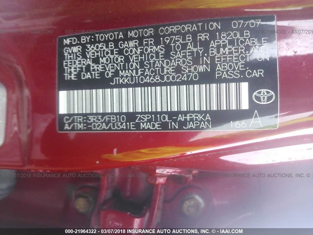 JTKKU10468J002470 - 2008 TOYOTA SCION XD RED photo 9