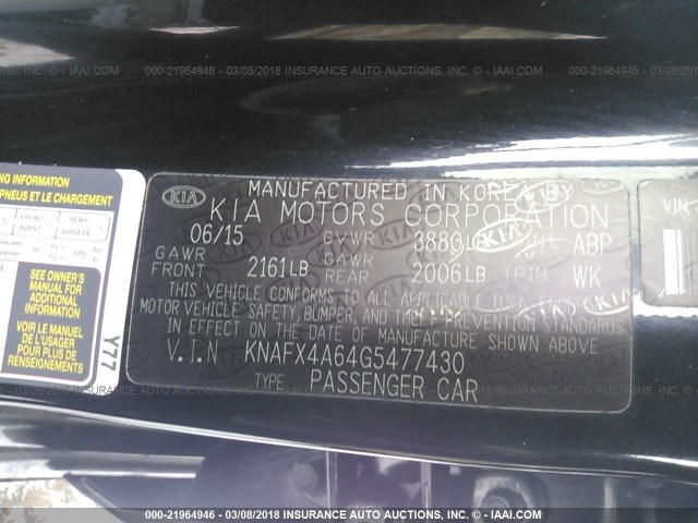 KNAFX4A64G5477430 - 2016 KIA FORTE LX BLACK photo 9