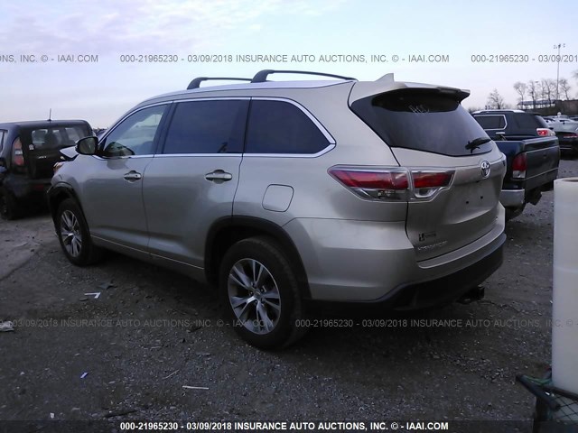 5TDKKRFH0ES030012 - 2014 TOYOTA HIGHLANDER XLE GOLD photo 3