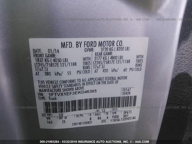 1FTVX1EF3EKD46365 - 2014 FORD F150 SUPER CAB SILVER photo 9