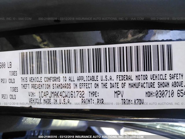 1C4PJMAK4CW161732 - 2012 JEEP LIBERTY SPORT 黑色 照片 9