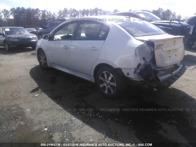 3N1AB6AP3CL765372 - 2012 NISSAN SENTRA 2.0/2.0S/SR/2.0SL WHITE photo 3