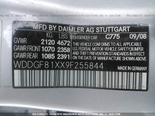 WDDGF81XX9F255844 - 2009 MERCEDES-BENZ C 300 4MATIC SILVER photo 9