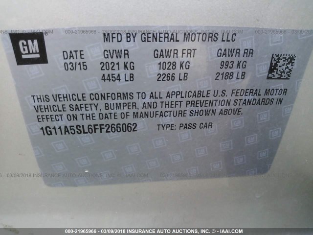 1G11A5SL6FF266062 - 2015 CHEVROLET MALIBU LS 金色 照片 9