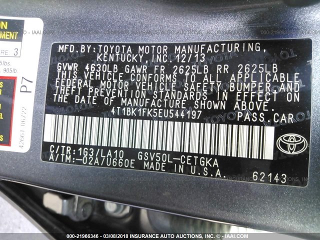 4T1BK1FK5EU544197 - 2014 TOYOTA CAMRY SE/XLE GRAY photo 9