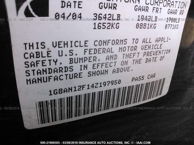 1G8AN12F14Z197950 - 2004 SATURN ION LEVEL 2 BLUE photo 9