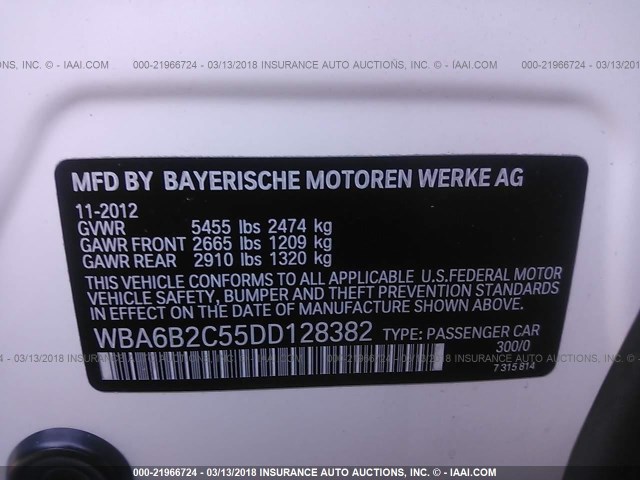 WBA6B2C55DD128382 - 2013 BMW 650 I WHITE photo 9