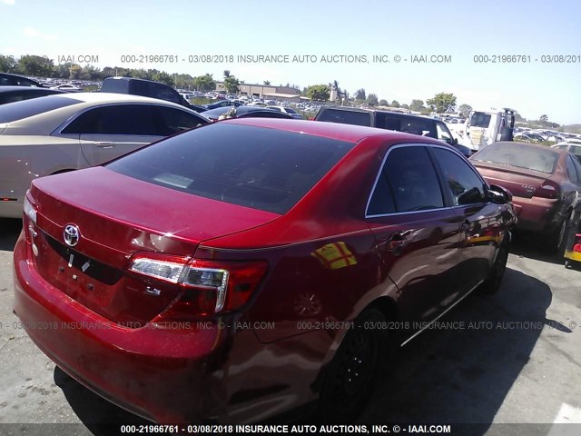 4T1BF1FK2EU862105 - 2014 TOYOTA CAMRY L/SE/LE/XLE RED photo 4