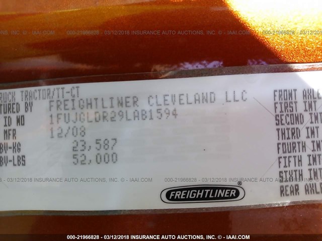 1FUJGLDR29LAB1594 - 2009 FREIGHTLINER CASCADIA 125  Unknown photo 10