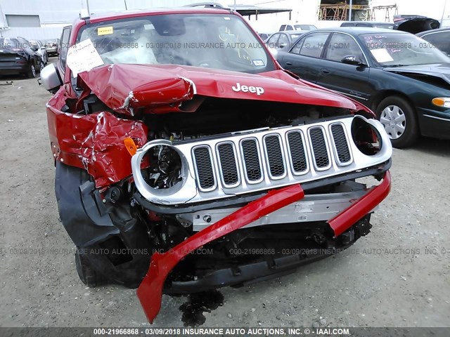 ZACCJADT1FPB30781 - 2015 JEEP RENEGADE LIMITED RED photo 6