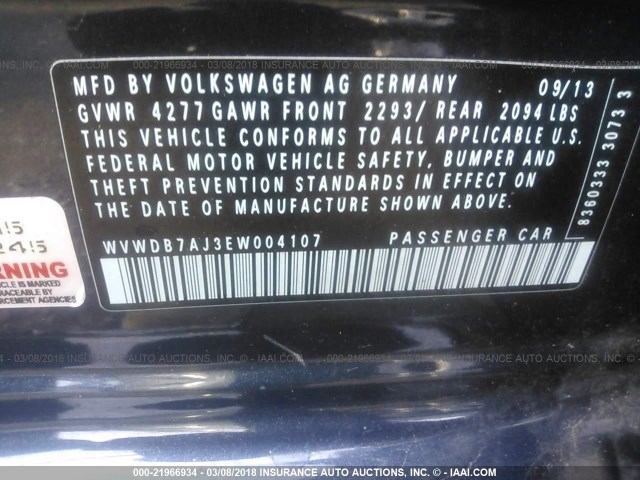 WVWDB7AJ3EW004107 - 2014 VOLKSWAGEN GOLF BLUE photo 9