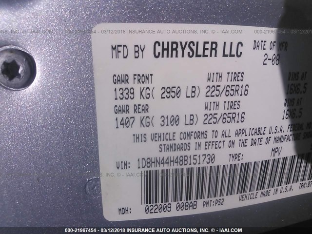 1D8HN44H48B151730 - 2008 DODGE GRAND CARAVAN SE SILVER photo 9