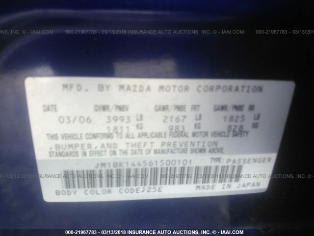 JM1BK144561500101 - 2006 MAZDA 3 HATCHBACK PURPLE photo 9