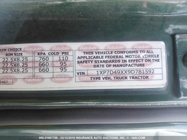 1XP7D49XX9D781592 - 2009 PETERBILT 387 GREEN photo 10