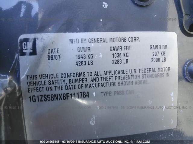 1G1ZS58NX8F111784 - 2008 CHEVROLET MALIBU LS 灰色 照片 9