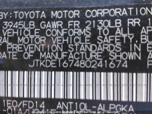 JTKDE167480241674 - 2008 TOYOTA SCION TC 灰色 照片 9