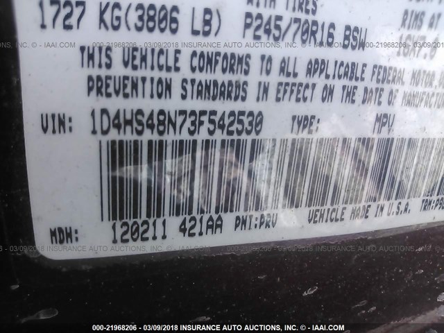 1D4HS48N73F542530 - 2003 DODGE DURANGO SLT BURGUNDY photo 9