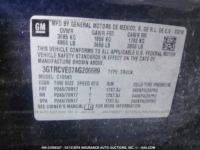 3GTRCVE07AG206689 - 2010 GMC SIERRA C1500 SLE BLUE photo 9