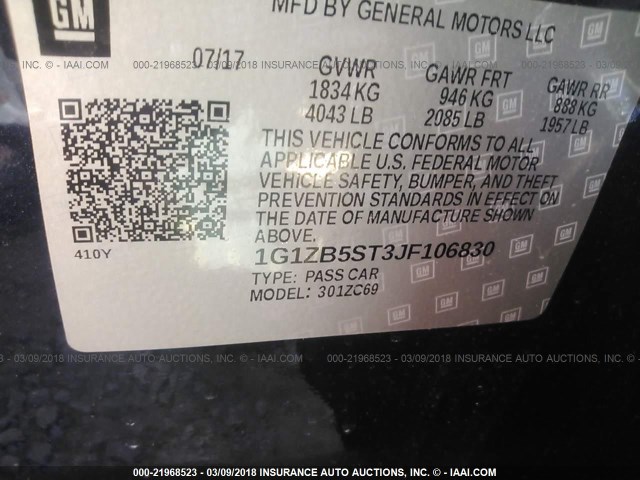 1G1ZB5ST3JF106830 - 2018 CHEVROLET MALIBU LS 蓝色 照片 9