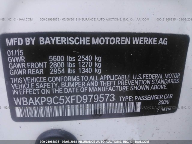 WBAKP9C5XFD979573 - 2015 BMW 550 XI WHITE photo 9