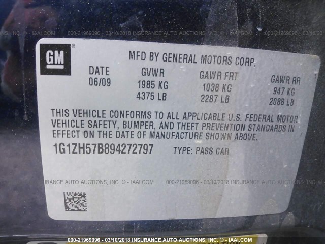 1G1ZH57B894272797 - 2009 CHEVROLET MALIBU 1LT 蓝色 照片 9