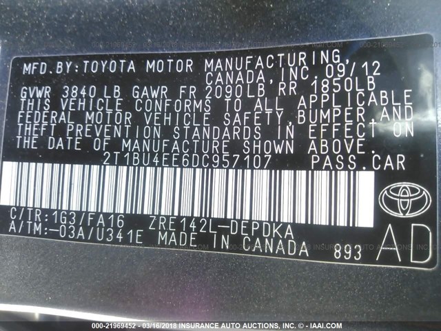 2T1BU4EE6DC957107 - 2013 TOYOTA COROLLA S/LE Pewter photo 9