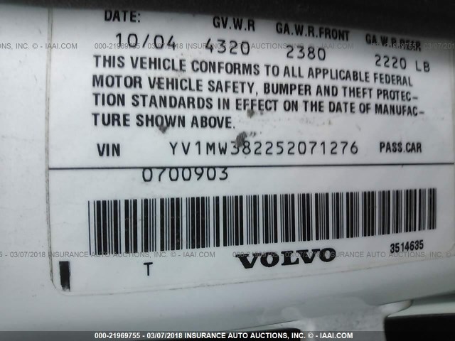 YV1MW382252071276 - 2005 VOLVO V50 2.4I WHITE photo 9