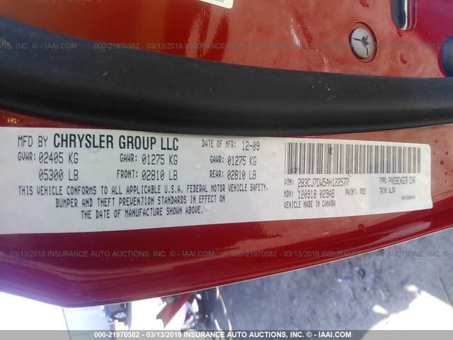 2B3CJ7DW5AH122577 - 2010 DODGE CHALLENGER SRT-8 红色 照片 9