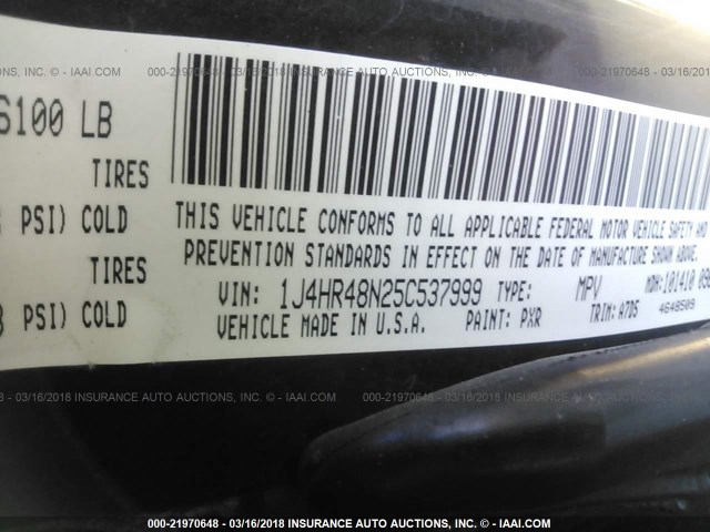 1J4HR48N25C537999 - 2005 JEEP GRAND CHEROKEE LAREDO/COLUMBIA/FREEDOM 黑色 照片 9