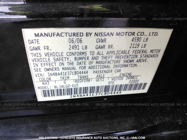 1N4BA41E37C804444 - 2007 NISSAN MAXIMA SE/SL BLACK photo 9