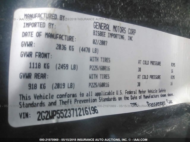 2G2WP552371216196 - 2007 PONTIAC GRAND PRIX BLUE photo 9